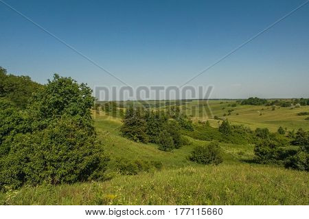 Reservoirs and field shelterbelts in the fields near the village of Novoselivka in the Novo-vodolaz'ke district Kharkiv region of Ukraine. 2007