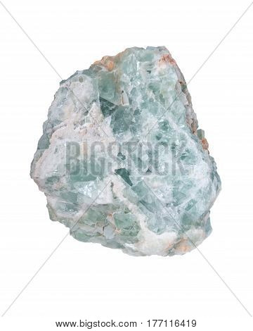 Raw green fluorite natural chunk isolated on white background