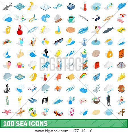 100 sea icons set in isometric 3d style for any design vector illustration