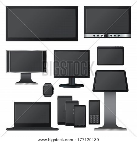 Black screen mockup set. Realistic illustration of 10 black screen mockups for web