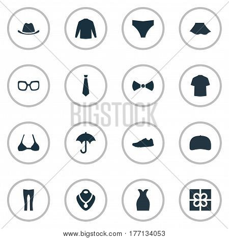 Vector Illustration Set Of Simple Wardrobe Icons. Elements Brolly, Swewatshirt, Jewelry And Other Synonyms Underpants, Necklace And Sweatshirt.