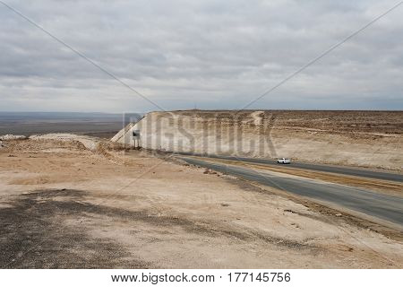 Road in the cavity. Mangystau region. Kazakhstan