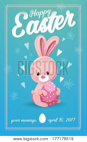 Happy Easter greeting card with rabbit. Vector illustration for Easter day