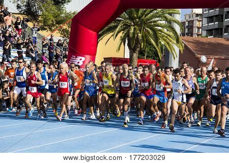 CAGLIARI, ITALY - November 4, 2012: 5th Half Marathon - 4th memorial Delio Serra, athletes at the start - Sardinia