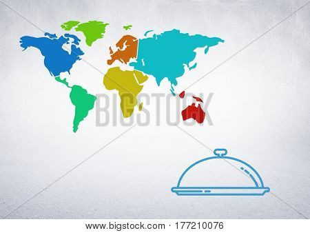 Digital composite of food cover against world map