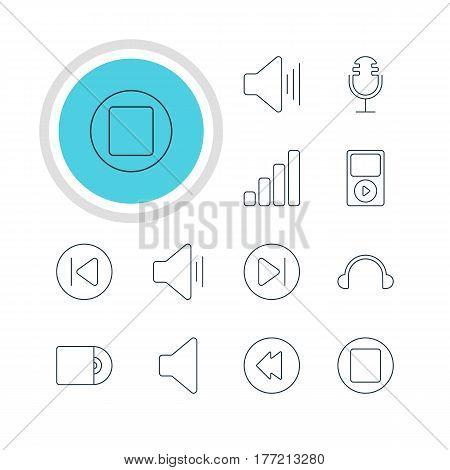 Vector Illustration Of 12 Music Icons. Editable Pack Of Compact Disk, Earphone, Subsequent And Other Elements.