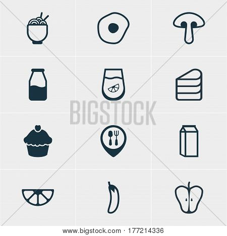 Vector Illustration Of 12 Cuisine Icons. Editable Pack Of Restaurant, Cruet, Patisserie And Other Elements.