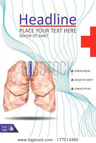 Cover design on white background abstract graphic lines low poly human lungs vector. Flyer brochure journal booklet annual report company profile magazine. Medical report template design. A4.
