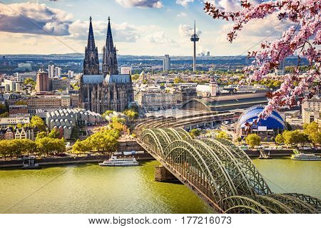 Aerial view of Cologne at spring, Germany