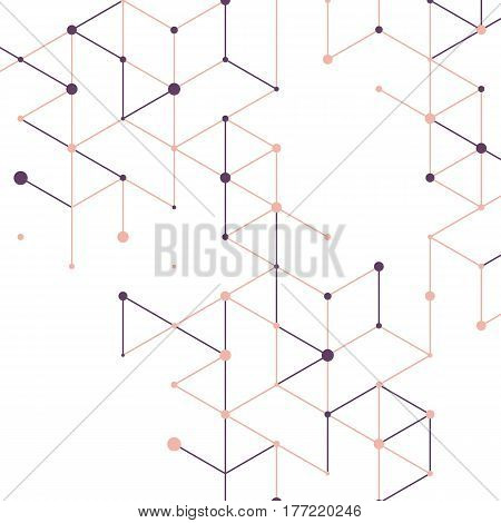 Vector abstract boxes background. Modern technology illustration with square mesh. Digital geometric abstraction with lines and points. Cube cell.