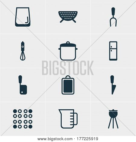 Vector Illustration Of 12 Cooking Icons. Editable Pack Of Barbecue Tool, Carafe, Soup Pan And Other Elements.