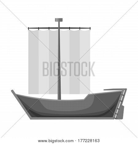 Sailboat. The boat sails from the wind. Water transport for skating.Transport single icon in monochrome style vector symbol stock web illustration.
