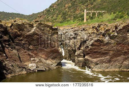 Pulo Do Lobo Waterfall Closeup At Guadiana River