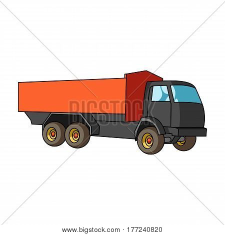 Pickup rural truck. Tow auto. Truck with orange body for the transport of agricultural crops.Agricultural Machinery single icon in cartoon style vector symbol stock web illustration.