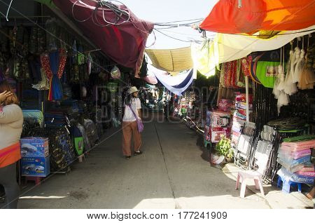 Traffic Road And People Visit And Walking At Rong Kluea Market