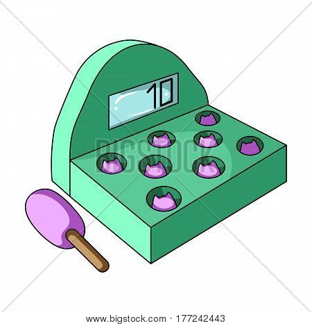 Attraction with a hammer to beat pop-up animals.Amusement park single icon in cartoon style vector symbol stock web illustration.