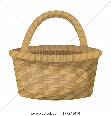 Straw basket for carrying fruits and vegetables in the village.Farm and gardening single icon in cartoon style vector symbol stock web illustration.