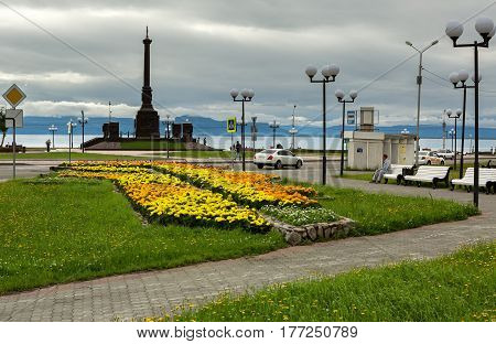 Petropavlovsk-Kamchatsky, Russia - August 13, 2016: Stela City of Military Glory in Petropavlovsk-Kamchatsky.