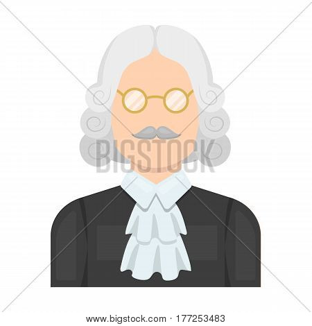 A judge in a wig and glasses. A person who makes a verdict to a criminal.Prison single icon in cartoon style vector symbol stock web illustration.