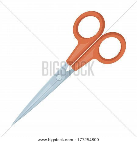 Metal scissors with red handles . School device for cutting out .School And Education single icon in cartoon style vector symbol stock web illustration.