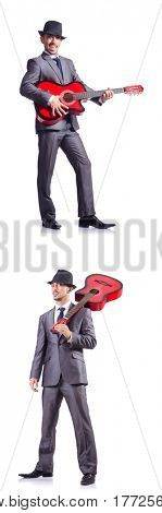 Businessman quitar player isolated on white