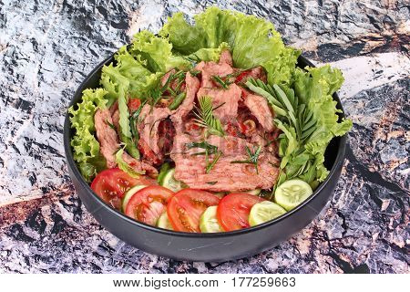 Spicy Fried Pork With Herb In Shrimp Paste Dip .