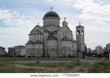 Big white stone christianity cathedral in Montenegro