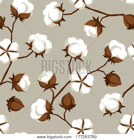 Seamless pattern with cotton bolls and branches.
