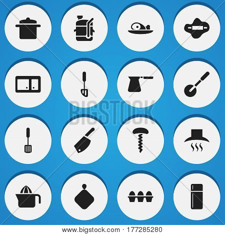 Set Of 16 Editable Meal Icons. Includes Symbols Such As Pot-Holder, Juicer, Wine Opener And More. Can Be Used For Web, Mobile, UI And Infographic Design.