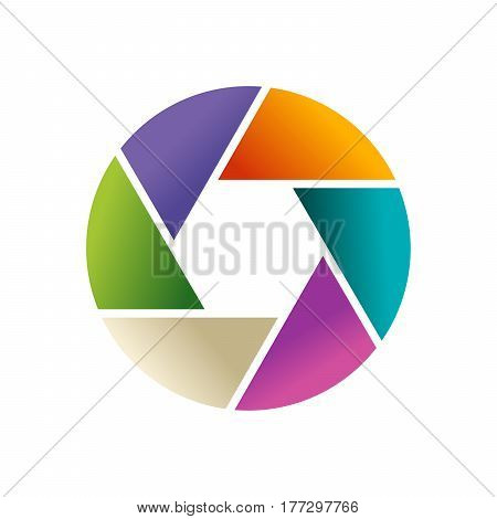 Multi-colored Vector Logo In The Form Of Lens And Diaphragm Of Photoappar On White Background