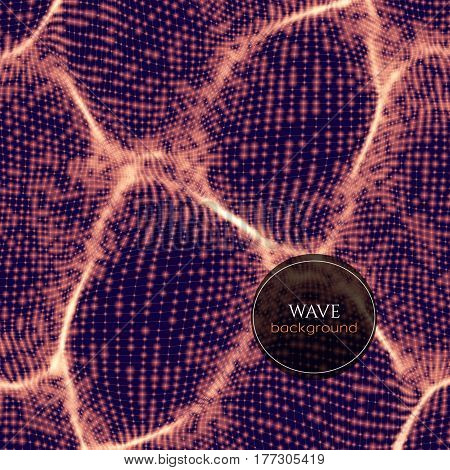 Wavy abstract background consists of dots and wireframe. Sound or physical wave. Cyberspace. Abstract background for science or electronic music theme design.