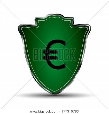 The vector green shield in a metal frame with euro symbol