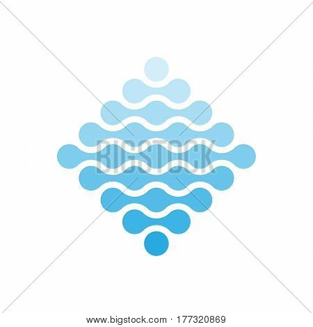 Connected dots in a shape of rhombus and shades of blue. Water theme concept. Abstract design element. Vector illustration.