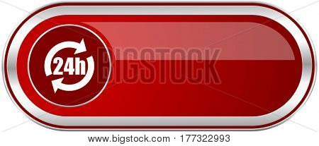24h red long glossy silver metallic banner. Modern design web icon for smartphone applications