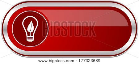 Green energy light bulb red long glossy silver metallic banner. Modern design web icon for smartphone applications