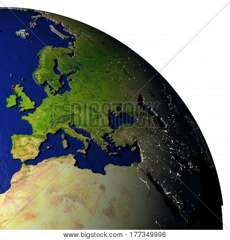 Emea Region On Model Of Earth With Embossed Land