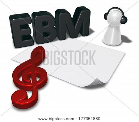 ebm tag blank white paper sheet and pawn with headphones - 3d rendering
