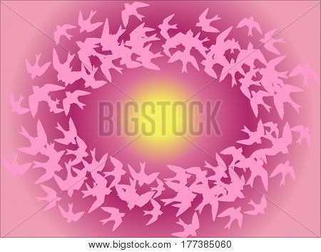 Frame in the form of birds circling around the sun