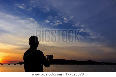 silhouette photographer Nature and sunset songkhla thailand