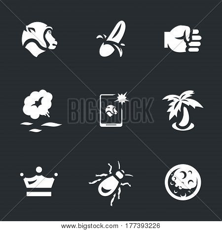 Macaques, banana, fist, hot water, selfie, palm, crown, lice, planet.