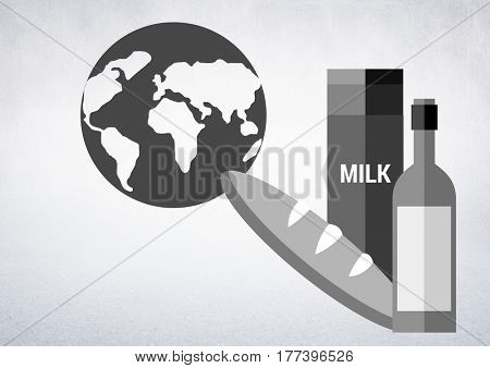 Digital composite of a globe with foods