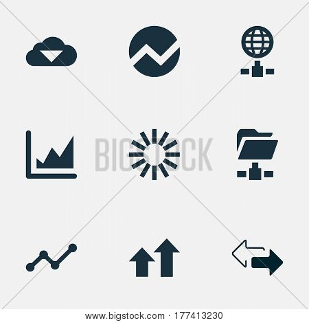 Vector Illustration Set Of Simple Data Icons. Elements Digital Documnet, Spreading Chart, Storage And Other Synonyms Two, Arrows Up And Line.