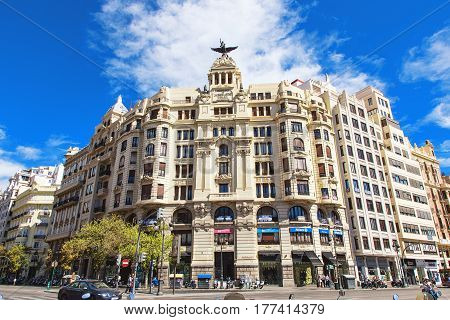 VALENCIA SPAIN - OCTOBER 1: Crossroad of Carrer de Xativa and avenue Marques de Sotelo in 2013