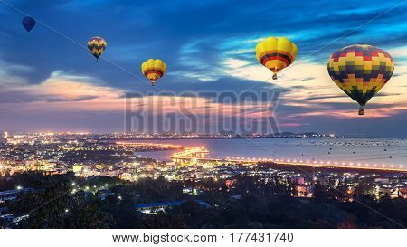 Chonburi City.Pattaya city at night Chonburi province Thailand Asia