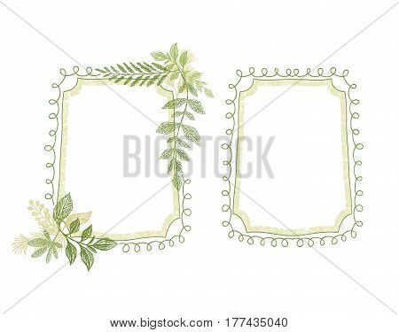 Greenery floral scrabble frame, plant leaves decoration vector. Hand drawn branch card design