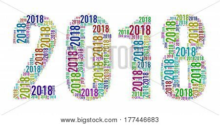 Illustration of happy new year 2018 custom shape wordcloud word tags design created with only 2018