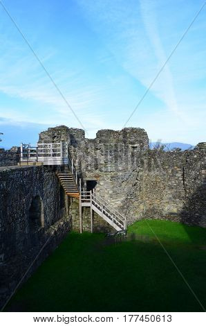 The gatehouse ruins at Dunstaffnage Castle in Scotland.