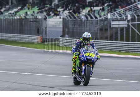 SEPANG MALAYSIA - JANUARY 30 2017 : Movistar Yamaha MotoGP rider Valentino Rossi during 2017 MotoGP pre-season test (Winter Test) at the Sepang International Circuit.