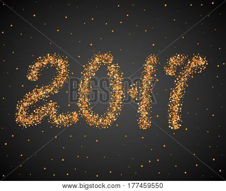 Golden New Year 2017 particles background. Gold circle dot number. Vector eve sparkle elements for celebration eps10