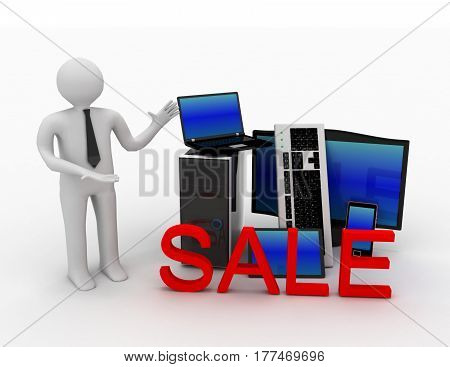 3d electronics sale concept on white background. rendered illustration